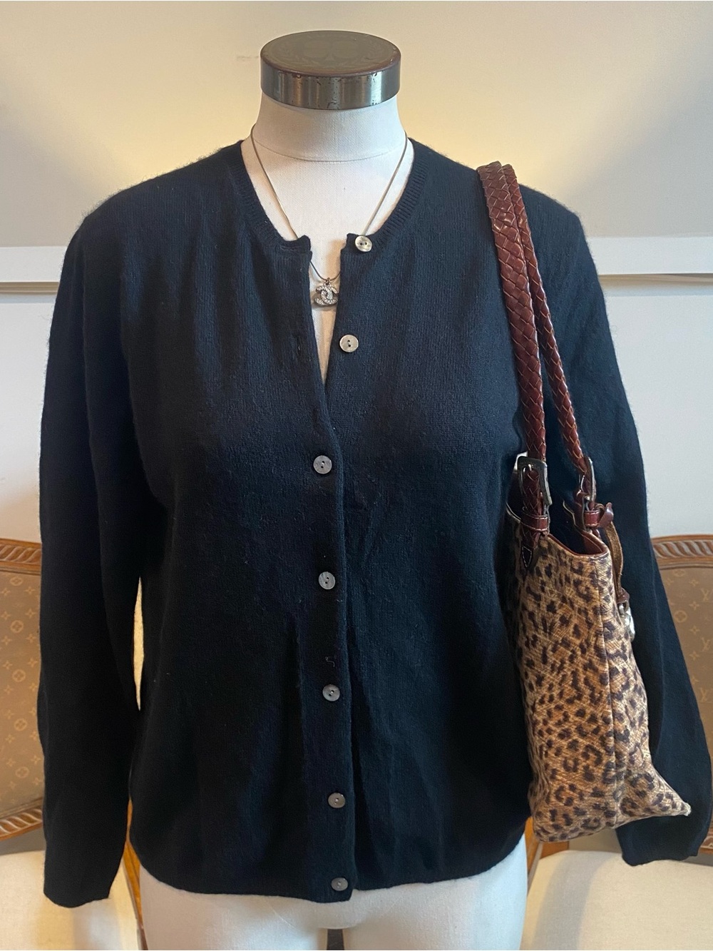 Vintage 90s Talbots 100% Black Cashmere Button-Up Cardigan Sweater Size S Office